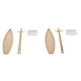 Set per Sushi DKD Home Decor 8 x 5 x 2 cm Ceramica Naturale Bianco Orientale di DKD Home Decor, Piatti e teglie - Rif: S30413...