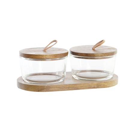 Conjunto de 2 Potes DKD Home Decor 20,5 x 10,5 x 7 cm Cristal Castanho Transparente Acácia 240 ml de DKD Home Decor, Armazena...