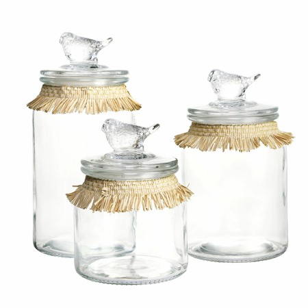 Set de 3 Boites DKD Home Decor 11 x 11 x 22 cm Verre Naturel Transparent de DKD Home Decor, Stockage des aliments - Réf : S30...