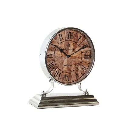 Orologio da Tavolo DKD Home Decor 30 x 9,5 x 33 cm Naturale Argentato Alluminio Legno di mango Tradizionale | Tienda24 - Global Online Shop Tienda24.eu