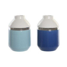 Vase DKD Home Decor 12 x 12 x 18,5 cm Argenté Blanc Bleu ciel Blue marine Grès (2 Unités) de DKD Home Decor, Vases - Réf : S3...