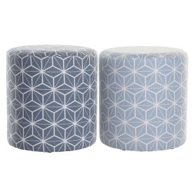 Repose-pied DKD Home Decor 31 x 31 x 33 cm Bleu Bleu ciel Pin Géométrique méditerranéen (2 Unités) de DKD Home Decor, Poufs e...