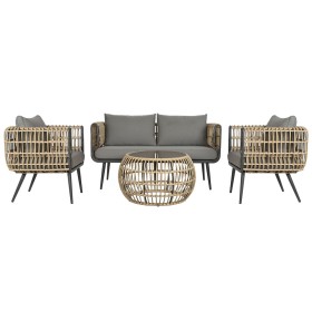 Set Tavolo con 3 Sedie DKD Home Decor Marrone Alluminio rattan sintetico 144 x 67 x 74 cm di DKD Home Decor, Divani - Rif: S3...