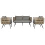 Conjunto de Mesa con 3 Sillones DKD Home Decor Marrón Aluminio ratán sintético 144 x 67 x 74 cm de DKD Home Decor, Sofás - Re...