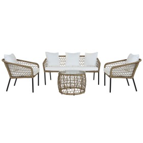 Conjunto de Mesa con 3 Sillones DKD Home Decor Blanco 137 x 73,5 x 66,5 cm ratán sintético Acero de DKD Home Decor, Sofás - R...