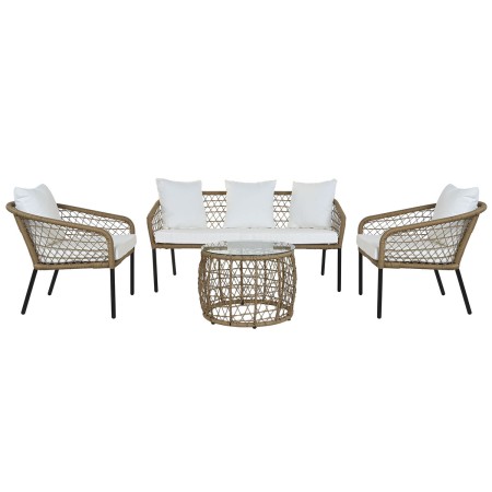 Table Set with 3 Armchairs DKD Home Decor White 137 x 73,5 x 66,5 cm synthetic rattan Steel by DKD Home Decor, Sofas - Ref: S...