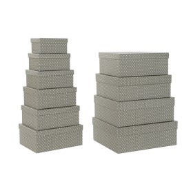 Set di Scatole per Sistemare Impilabili DKD Home Decor Pois Grigio Bianco Cartone (43,5 x 33,5 x 15,5 cm) di DKD Home Decor, ...