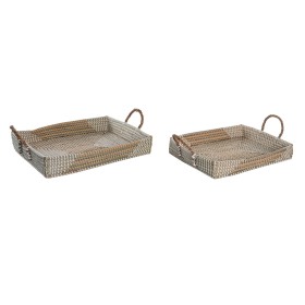 Jeux de plateaux DKD Home Decor Jaune Naturel 48 x 38 x 15 cm 52 x 38 x 15 cm (2 Unités) de DKD Home Decor, Plats et plateaux...