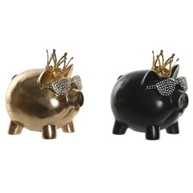 Decorative Figure DKD Home Decor 13,5 x 11 x 14 cm Black Golden Pig (2 Units) by DKD Home Decor, Ornaments - Ref: S3043230, P...