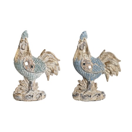 Figurine Décorative DKD Home Decor 14,3 x 7,5 x 20 cm Bleu Turquoise Coq Décapé (2 Unités) de DKD Home Decor, Objets de décor...