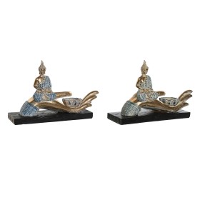 Statua Decorativa DKD Home Decor 25,7 x 8 x 16 cm Azzurro Buddha Turchese Orientale Decapaggio (2 Unità) di DKD Home Decor, S...