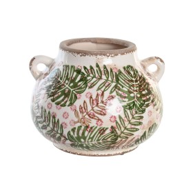 Vaso DKD Home Decor 21 x 20 x 16 cm Castanho Branco Verde Grés Tropical Folha de planta de DKD Home Decor, Jarrões - Ref: S30...