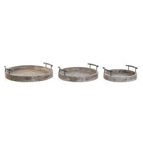 Set di Vassoi DKD Home Decor Bianco Nero Naturale Metallo Legno di mango 46 x 46 x 10 cm di DKD Home Decor, Piatti e teglie -...