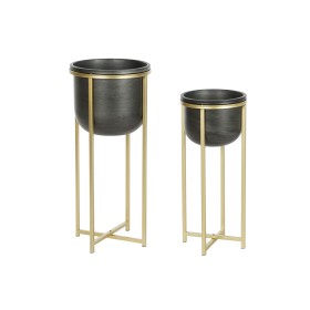 Set de pots de fleurs DKD Home Decor 28,5 x 28,5 x 65,5 cm 28 x 28 x 65 cm Noir Doré Métal de DKD Home Decor, Cache-pots - Ré...