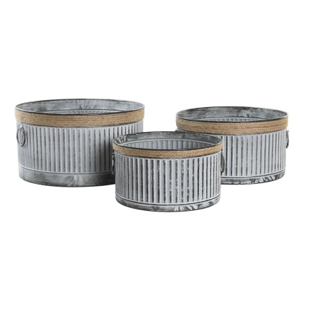 Set of Planters DKD Home Decor Brown Grey Metal Rope Vintage Worn 38 x 38 x 21 cm by DKD Home Decor, Cachepots - Ref: S304443...