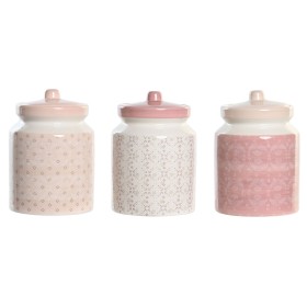 Tin DKD Home Decor 12 x 12 x 16 cm Pink White Dolomite (3 Units) by DKD Home Decor, Food storage - Ref: S3044546, Price: 28,9...