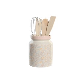 Pot for Kitchen Utensils DKD Home Decor Pink Metal White Dolomite MDF Wood 12 x 12 x 25 cm (5 Units) by DKD Home Decor, Food ...