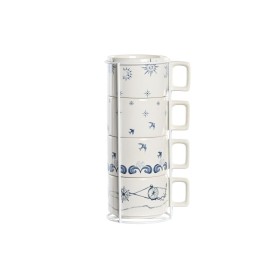 Conjunto de Chávenas de Café DKD Home Decor Azul Branco Metal Dolomite 260 ml 4 Peças de DKD Home Decor, Canecas - Ref: S3044...