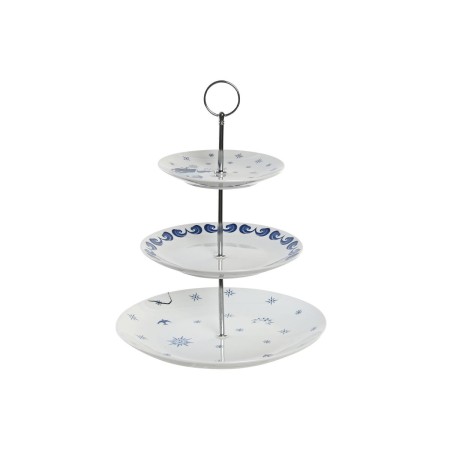 Fruteira DKD Home Decor 27 x 27 x 34 cm Porcelana Azul Metal Branco de DKD Home Decor, Travessas e taças - Ref: S3044599, Pre...