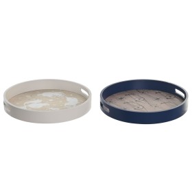 Plateau apéritif DKD Home Decor Bleu Blanc 35 x 35 x 5 cm Bois MDF (2 Unités) de DKD Home Decor, Plats et plateaux - Réf : S3...