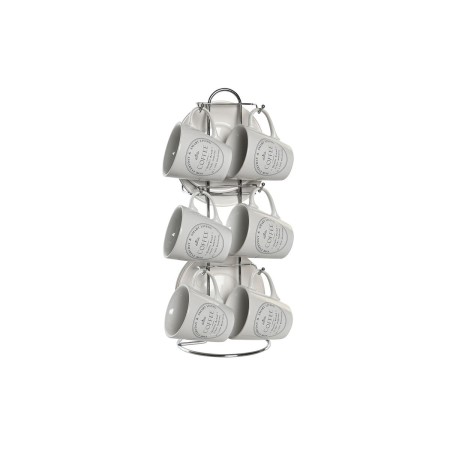 Juego de Tazas con Platos DKD Home Decor Blanco Metal Gres 90 ml 8 x 6 x 6 cm 11 x 11 x 2 cm de DKD Home Decor, Tazas - Ref: ...