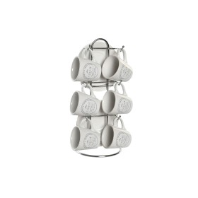 Lot de tasses avec soucoupes DKD Home Decor Blanc Métal Grès 180 ml 12 x 12 x 2 cm de DKD Home Decor, Tasses - Réf : S3044745...