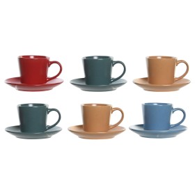 Set of Mugs with Saucers DKD Home Decor Yellow Blue Red Green Stoneware 180 ml 14 x 14 x 2 cm by DKD Home Decor, Cups - Ref: ...