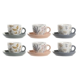 Conjunto de Chávenas com Pratos DKD Home Decor Azul Cinzento Multicolor Rosa Claro Porcelana 90 ml 11 x 11 x 2 cm (3 Unidades...