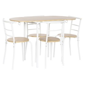 Conjunto de mesa com 4 cadeiras DKD Home Decor Branco Natural Metal Madeira MDF 121 x 55 x 78 cm de DKD Home Decor, Jogos de ...