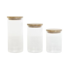 Set di 3 Barattoli Home ESPRIT Trasparente Silicone Bambù Vetro Borosilicato 10 x 10 x 22,3 cm di Home ESPRIT, Conservazione ...