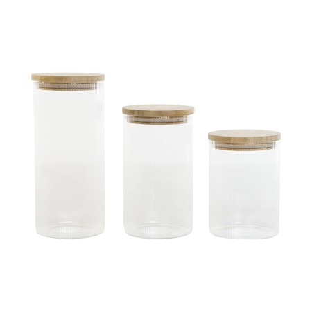 Set de 3 Botes Home ESPRIT Transparente Silicona Bambú Vidrio de Borosilicato 10 x 10 x 22,3 cm de Home ESPRIT, Almacenamient...