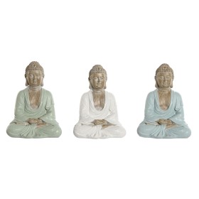 Statua Decorativa Home ESPRIT Bianco Verde Turchese Buddha Orientale 14 x 10,5 x 18,5 cm (3 Unità) di Home ESPRIT, Soprammobi...