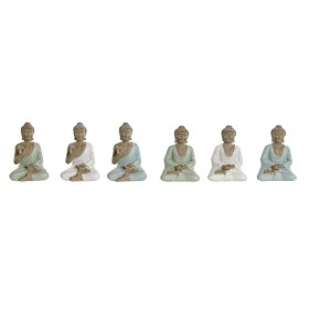 Statua Decorativa Home ESPRIT Bianco Verde Turchese Buddha Orientale 6 x 4 x 8,5 cm (6 Unità) di Home ESPRIT, Soprammobili - ...