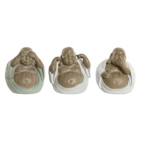 Decorative Figure Home ESPRIT White Green Buddha Oriental 10 x 9 x 10,5 cm (3 Units) by Home ESPRIT, Ornaments - Ref: S305368...