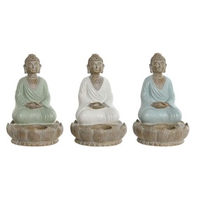 Figurine Décorative Home ESPRIT Blanc Vert Turquoise Buda Oriental 12 x 12 x 18,5 cm (3 Unités) de Home ESPRIT, Objets de déc...