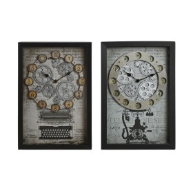 Reloj de Pared Home ESPRIT Amarillo Blanco Negro Gris Metal Cristal Vintage 27,5 x 6,5 x 40,5 cm (2 Unidades) de Home ESPRIT,...