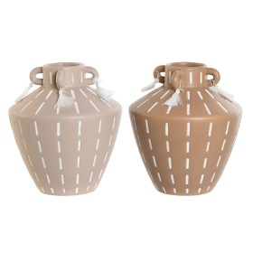 Vaso Home ESPRIT Castanho Marrom claro Cerâmica Colonial Franjas 15,5 x 15,5 x 17,1 cm (2 Unidades) de Home ESPRIT, Jarrões -...