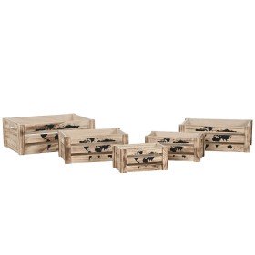 Set de boîtes décoratives Home ESPRIT Marron Noir Bois de paulownia Mappemonde 39 x 28 x 14,5 cm (5 Pièces) de Home ESPRIT, B...