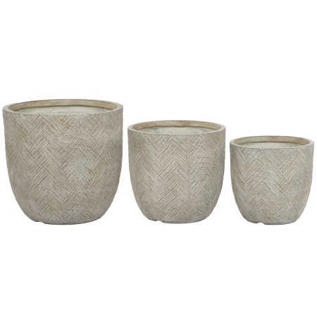 Set di vasi da fiori Home ESPRIT Beige Fibra di Vetro Magnesio 44,5 x 44,5 x 43 cm (3 Unità) di Home ESPRIT, Cachepot - Rif: ...