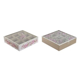 Box for Infusions Home ESPRIT White Pink Metal Crystal MDF Wood 24 x 24 x 6,5 cm (2 Units) by Home ESPRIT, Tea and coffee sto...