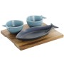 Satz für Appetithäppchen Home ESPRIT Blau Himmelsblau Porzellan Akazienholz Mediterraner Fische 19,5 x 16,5 x 1,3 cm 4 Stücke...