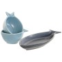 Appetizer Set Home ESPRIT Blue Sky blue Porcelain Acacia Mediterranean Fish 19,5 x 16,5 x 1,3 cm 4 Pieces by Home ESPRIT, Pla...