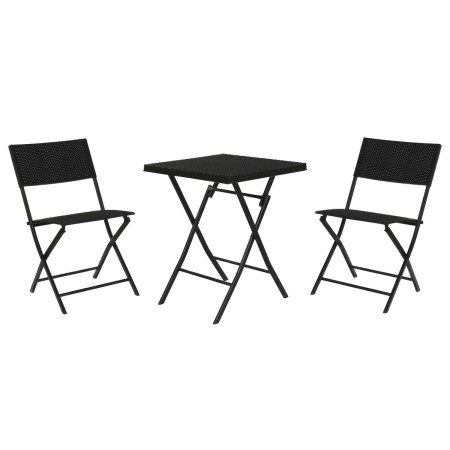 Conjunto de mesa com 2 cadeiras Home ESPRIT Preto Aço Rotim sintético 58 x 58 x 71,5 cm de Home ESPRIT, Mesas para sala de ja...