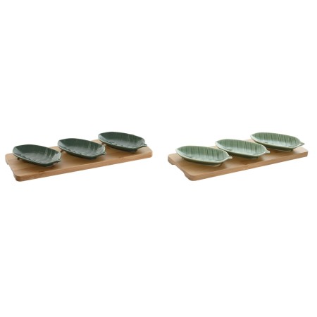 Conjunto para Aperitivos Home ESPRIT Verde Verde-escuro Bambu Porcelana Tropical 4 Peças 28,4 x 10,5 x 3 cm (2 Unidades) | Tienda24 - Global Online Shop Tienda24.eu