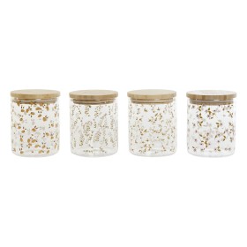 Barattolo DKD Home Decor Bambù Vetro Borosilicato Shabby Chic 700 ml 10 x 10 x 12,5 cm (4 Unità) di DKD Home Decor, Conservaz...