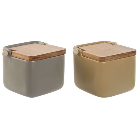 Salt Shaker with Lid Home ESPRIT Beige Grey Natural Bamboo Dolomite 15 x 12 x 11 cm (2 Units) | Tienda24 - Global Online Shop Tienda24.eu