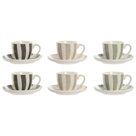 Conjunto de 6 Chávenas com Prato Home ESPRIT Verde Bege Cinzento Porcelana 90 ml 8,5 x 6,2 x 5,5 cm de Home ESPRIT, Canecas -...