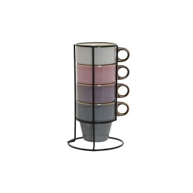 Set di 4 Tazze Mug Home ESPRIT Azzurro Bianco Grigio Rosso Granato Metallo Gres 12 x 12 x 21,5 cm di Home ESPRIT, Tazze - Rif...