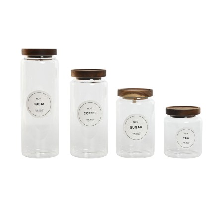 Conjunto de 4 Potes Home ESPRIT Natural Acácia Vidro de Borosilicato 1 L 1,3 L 1,7 L 10 x 10 x 29,5 cm de Home ESPRIT, Armaze...