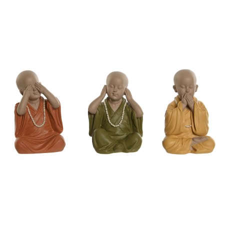 Decorative Figure Home ESPRIT Yellow Green Orange Monk Oriental 11 x 10,5 x 18 cm (3 Units) by Home ESPRIT, Ornaments - Ref: ...